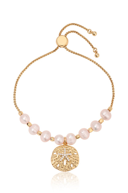 Sand Dollar Adjustable Bracelet - Pearl with 18k Gold Plating | Ettika