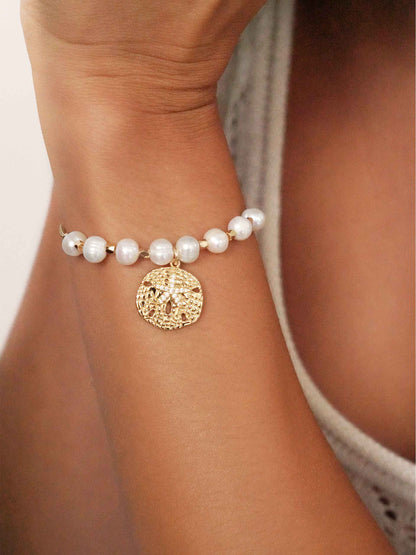Sand Dollar Adjustable Bracelet - Pearl with 18k Gold Plating | Ettika