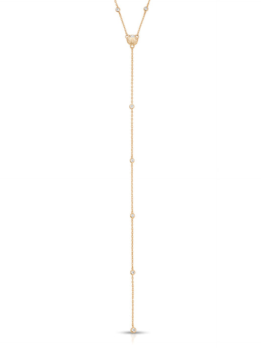Santorini Shell Lariat - Clear Crystal with 18k Gold Plating | Ettika