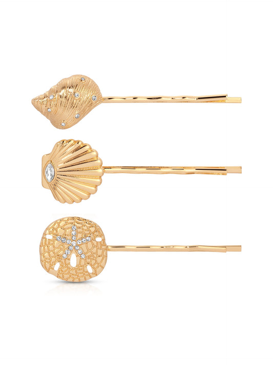 Oceanic Bobby Pin Set - Clear Crystal with Gold Tone | Ettika