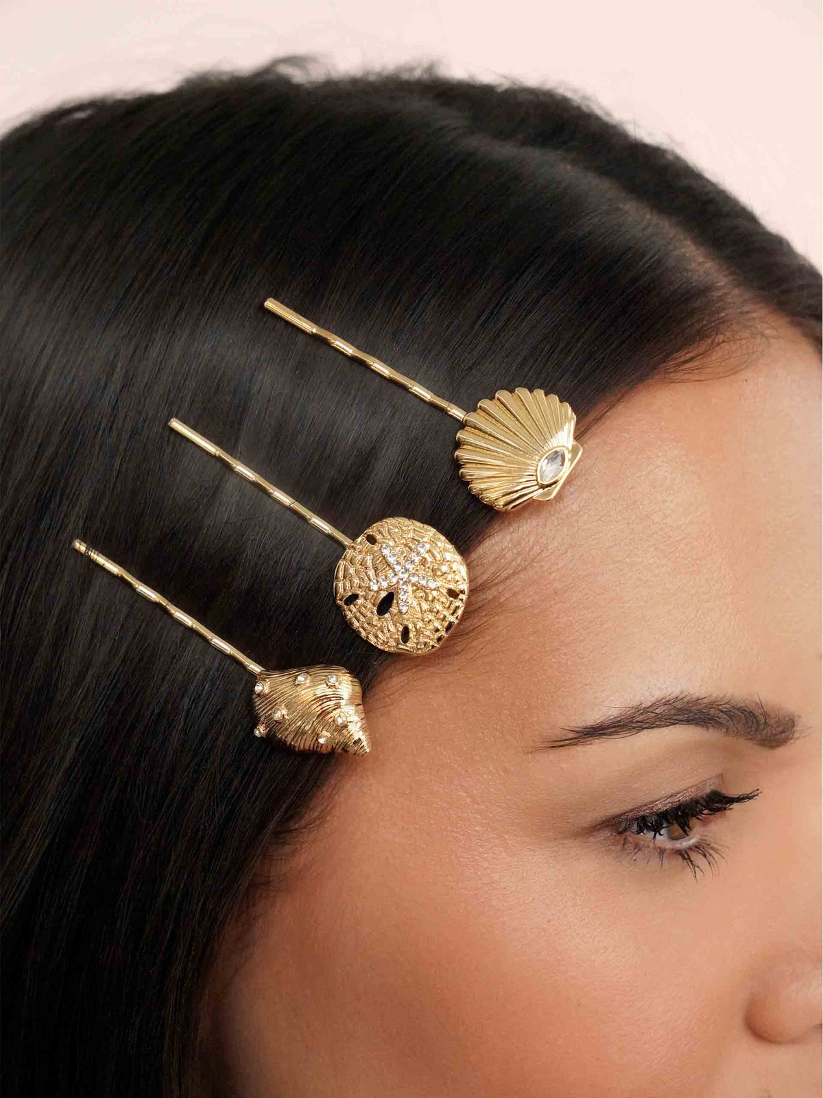Oceanic Bobby Pin Set - Clear Crystal with Gold Tone | Ettika