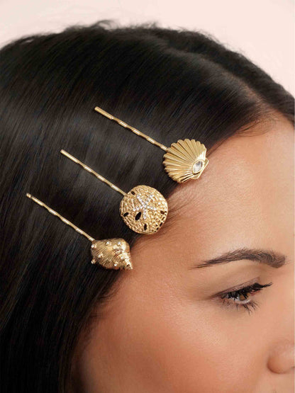 Oceanic Bobby Pin Set - Clear Crystal with Gold Tone | Ettika