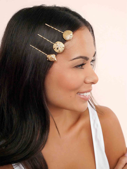 Oceanic Bobby Pin Set - Clear Crystal with Gold Tone | Ettika