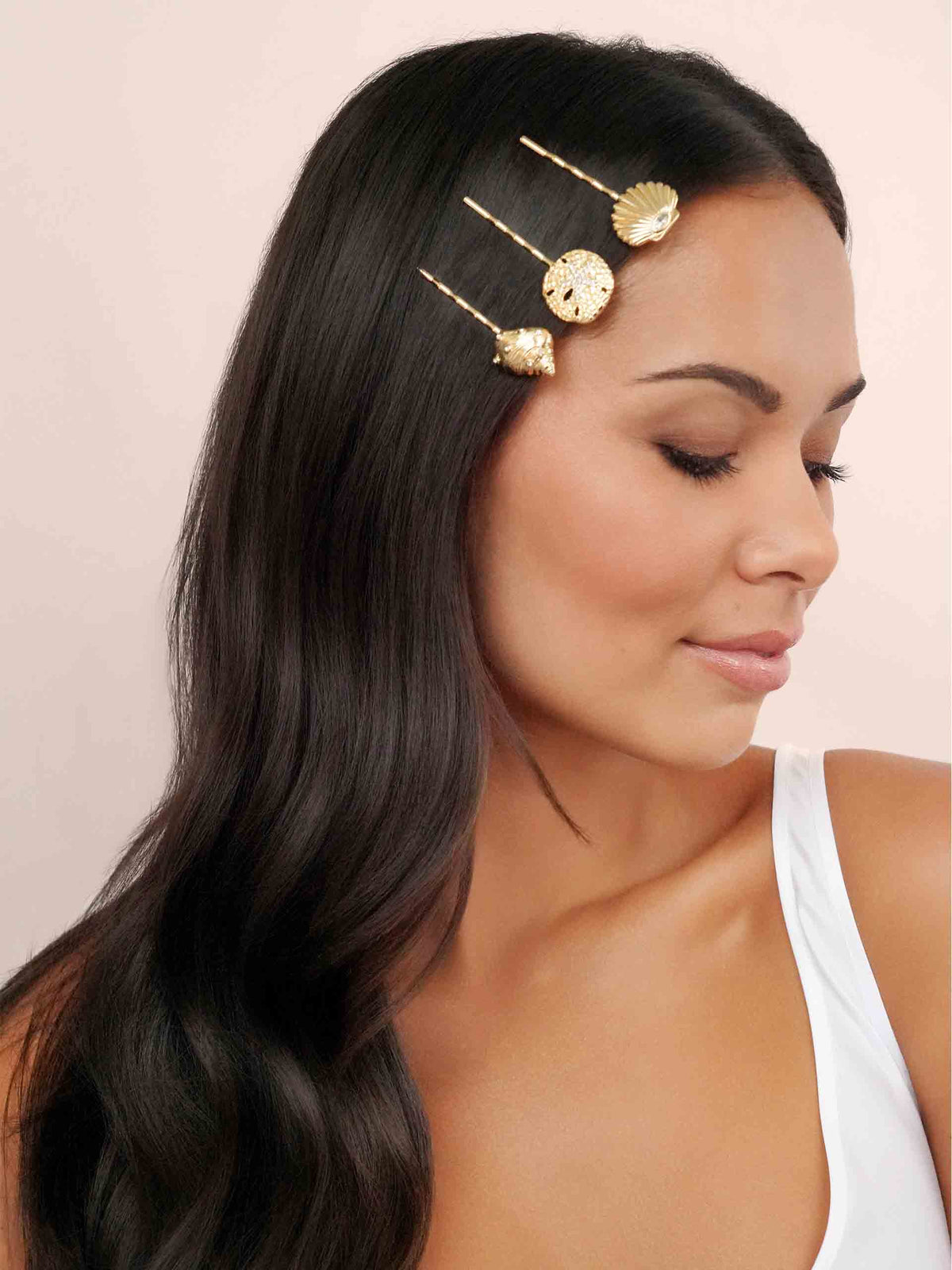 Oceanic Bobby Pin Set - Clear Crystal with Gold Tone | Ettika