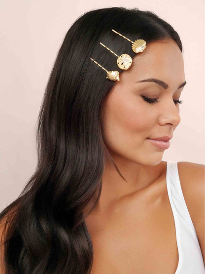 Oceanic Bobby Pin Set - Clear Crystal with Gold Tone | Ettika