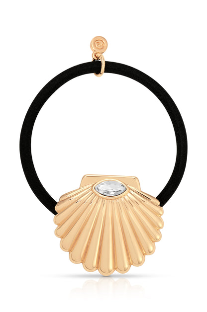 Santorini Shell Hair Tie - Gold Tone with Black Elastic | Ettika