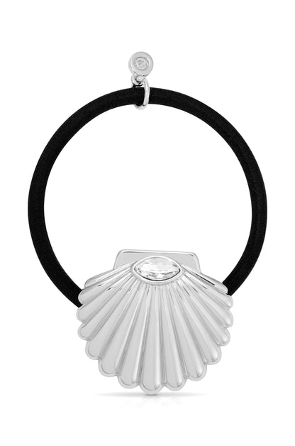 Santorini Shell Hair Tie - Gold Tone with Black Elastic | Ettika