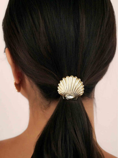 Santorini Shell Hair Tie - Gold Tone with Black Elastic | Ettika