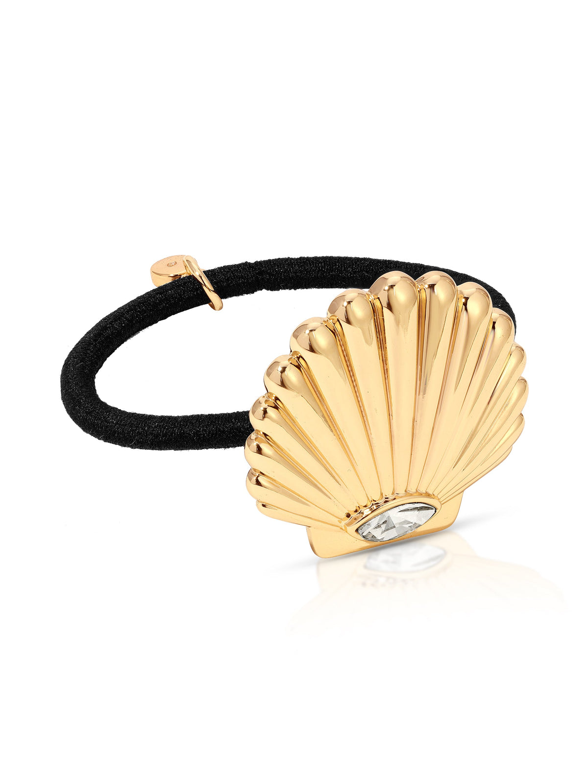 Santorini Shell Hair Tie - Gold Tone with Black Elastic | Ettika