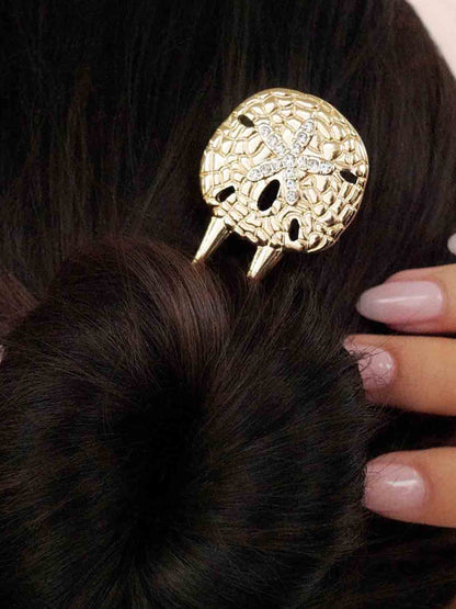 Sand Dollar Hair Pin - Clear Crystal with Gold Tone | Ettika