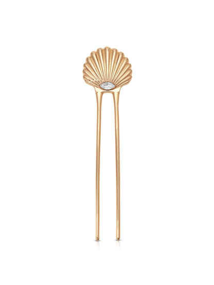 Santorini Shell Hair Pin - Clear Crystal with Gold Tone | Ettika