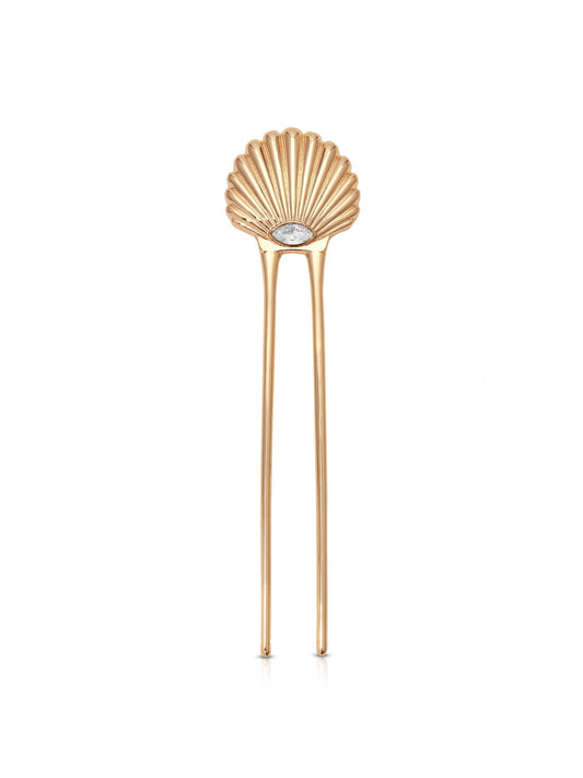 Santorini Shell Hair Pin - Clear Crystal with Gold Tone | Ettika