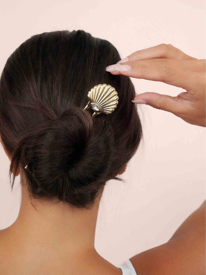 Santorini Shell Hair Pin - Clear Crystal with Gold Tone | Ettika