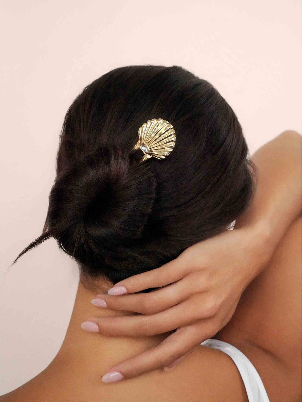 Santorini Shell Hair Pin - Clear Crystal with Gold Tone | Ettika