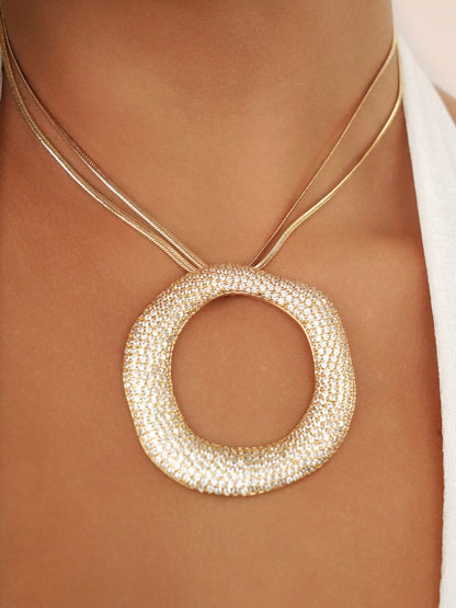 Open Circle Pavè Necklace - Clear Crystal with 18k Gold Plating | Ettika