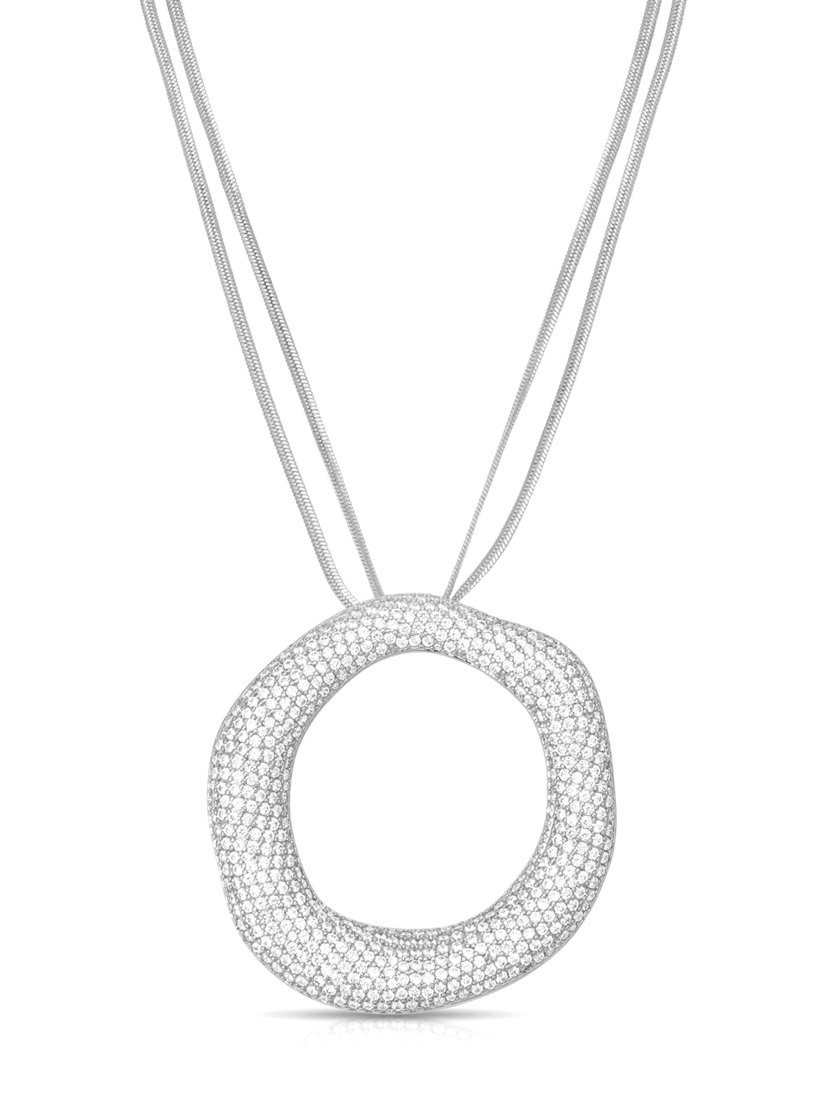 Open Circle Pavè Necklace - Clear Crystal with Silver Plating | Ettika