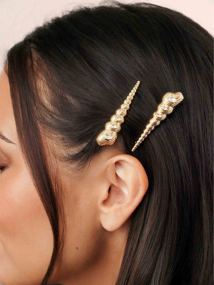 Capri Shell Barrette Set - Clear Crystal with Gold Tone | Ettika
