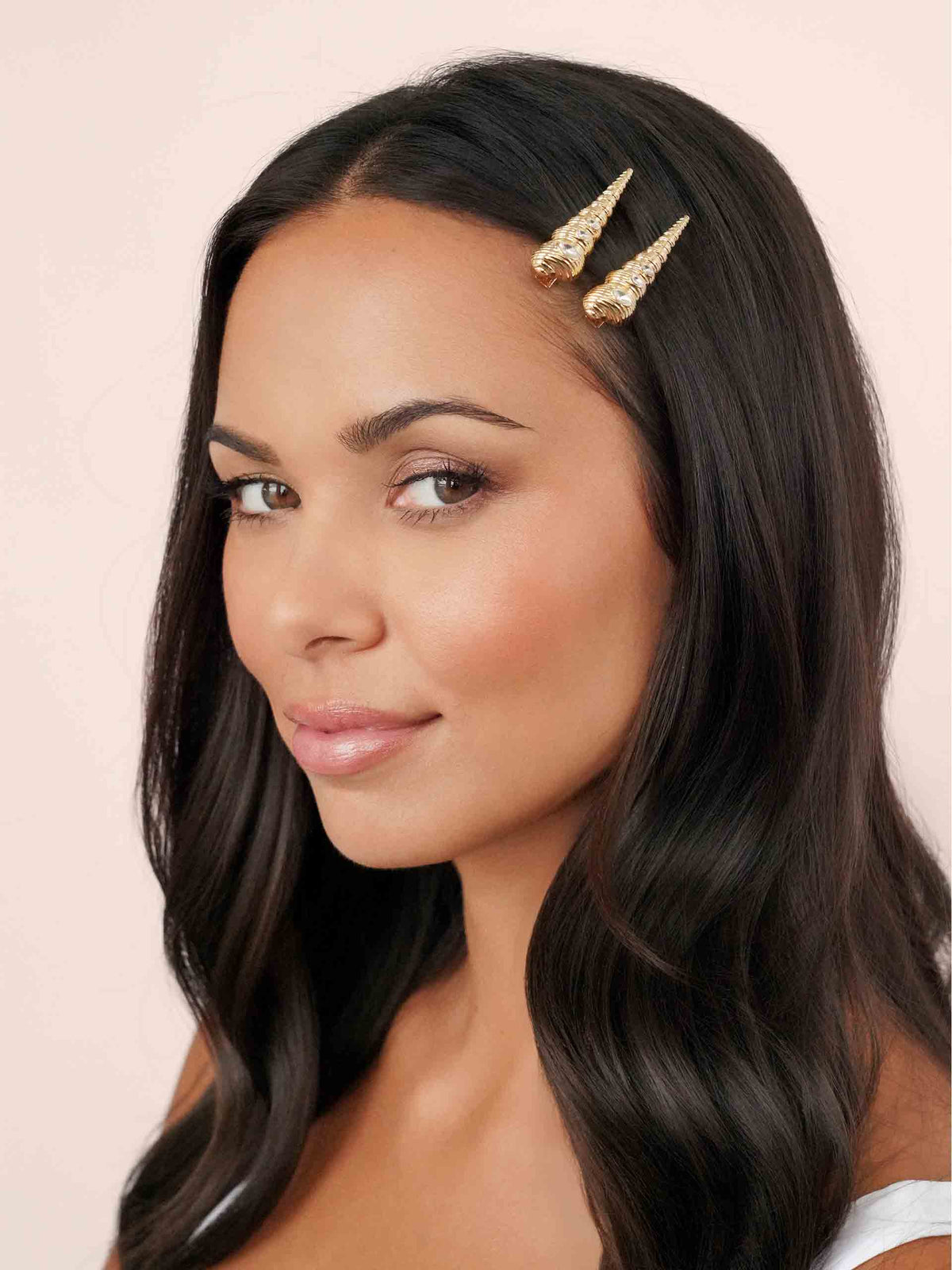 Capri Shell Barrette Set - Clear Crystal with Gold Tone | Ettika