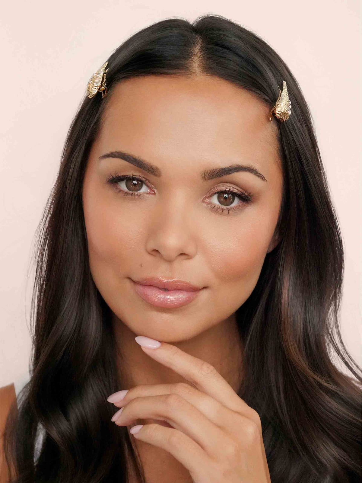 Capri Shell Barrette Set - Clear Crystal with Gold Tone | Ettika