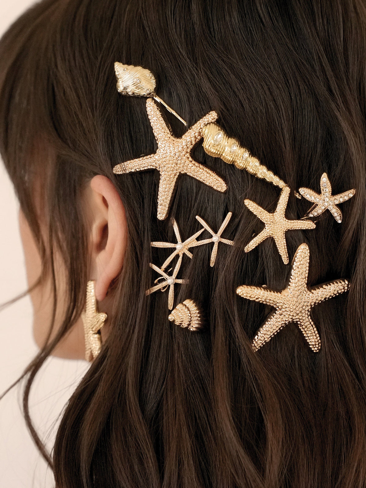 Capri Shell Barrette Set - Clear Crystal with Gold Tone | Ettika