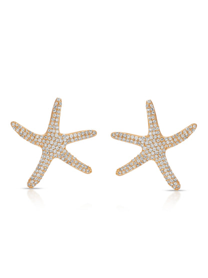 Pavè Starfish Earrings - Clear Crystal with 18k Gold Plating | Ettika