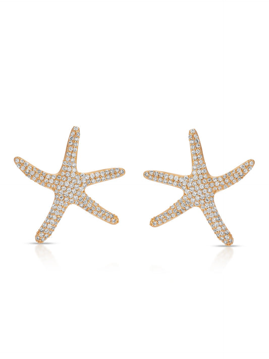Pavè Starfish Earrings - Clear Crystal with 18k Gold Plating | Ettika