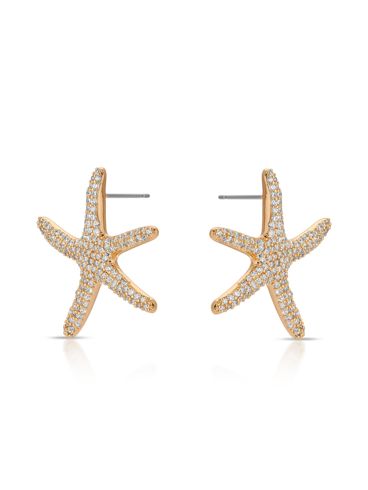 Pavè Starfish Earrings - Clear Crystal with 18k Gold Plating | Ettika