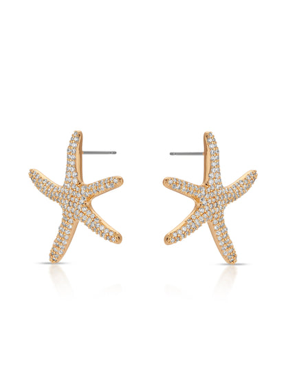 Pavè Starfish Earrings - Clear Crystal with 18k Gold Plating | Ettika