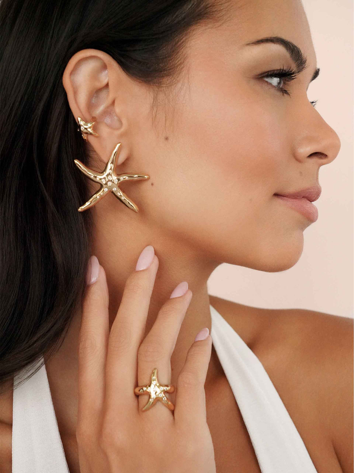 Starfish Luxe Ear Cuff - Clear Crystal with 18k Gold Plating | Ettika