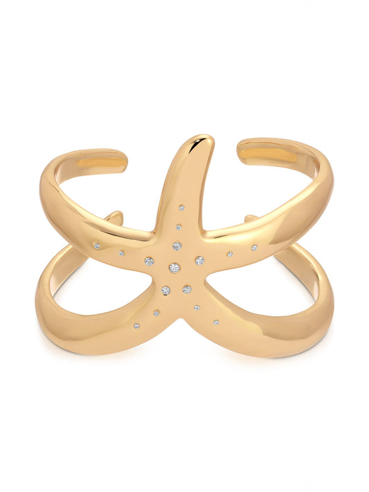Starfish Luxe Cuff - Clear Crystal with 18k Gold Plating | Ettika