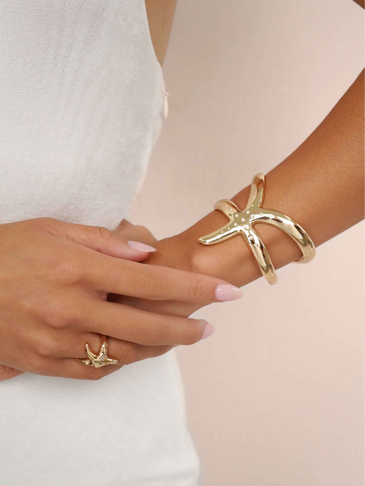 Starfish Luxe Cuff - Clear Crystal with 18k Gold Plating | Ettika