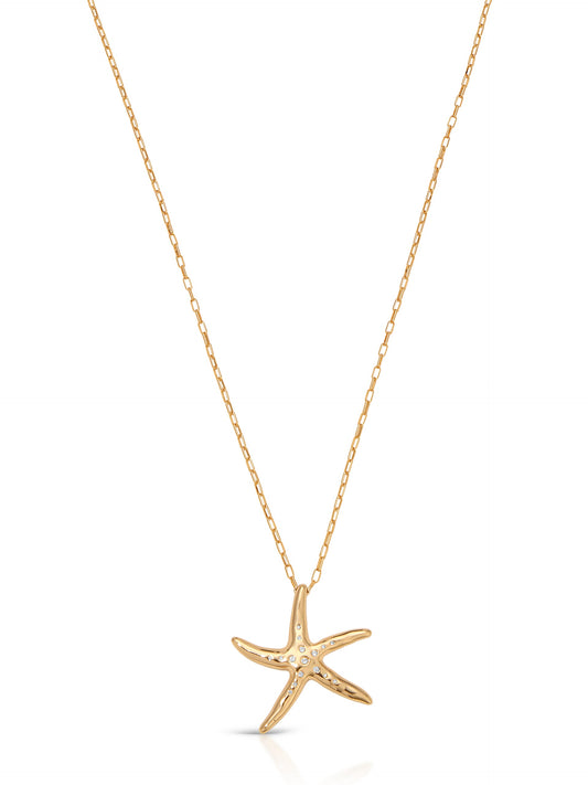 Starfish Luxe Pendant Necklace - Clear Crystal with 18k Gold Plating | Ettika