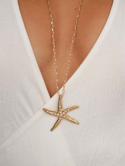 Starfish Luxe Pendant Necklace - Clear Crystal with 18k Gold Plating | Ettika