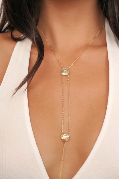 Dainty Shell Body Chain - Clear Crystal with Gold Tone | Ettika