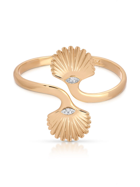 Santorini Shell Cuff - Clear Crystal with 18k Gold Plating | Ettika