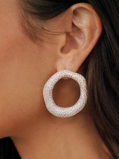 Open Circle Pavè Earrings - Clear Crystal with Silver Plating | Ettika