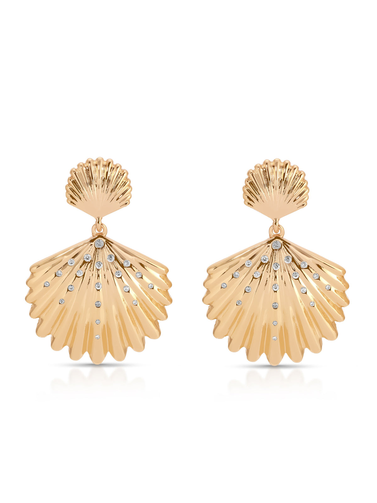 Sun-drenched Shell Earrings - Clear Crystal with 18k Gold Plating | Ettika