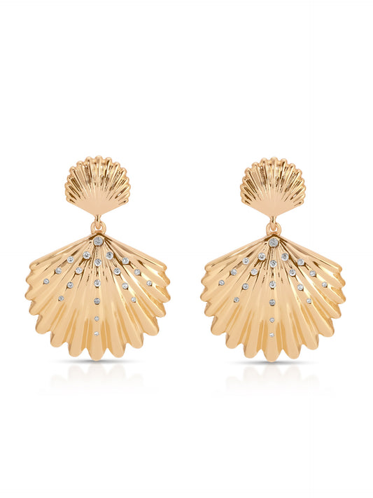 Sun-drenched Shell Earrings - Clear Crystal with 18k Gold Plating | Ettika