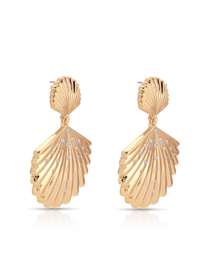 Sun-drenched Shell Earrings - Clear Crystal with 18k Gold Plating | Ettika