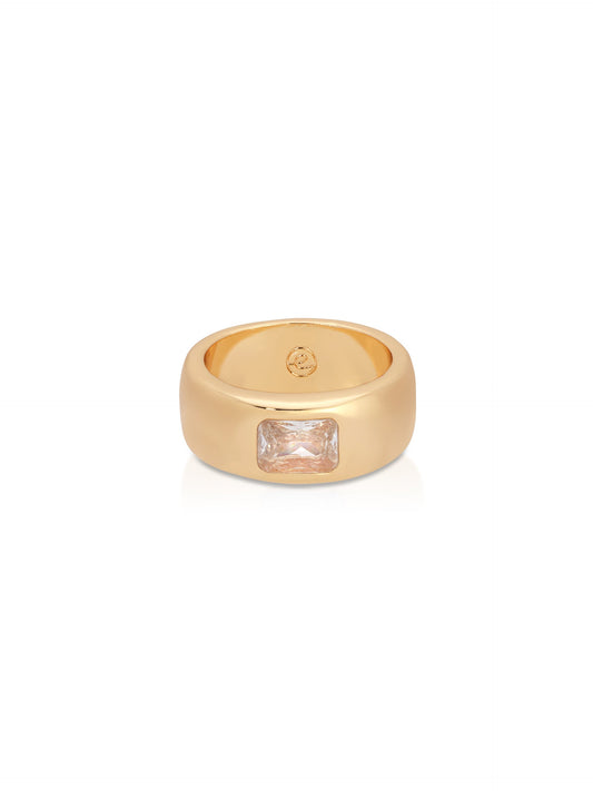 Emerald Cut Treasure Ring - Clear Crystal with 18k Gold Plating | Ettika