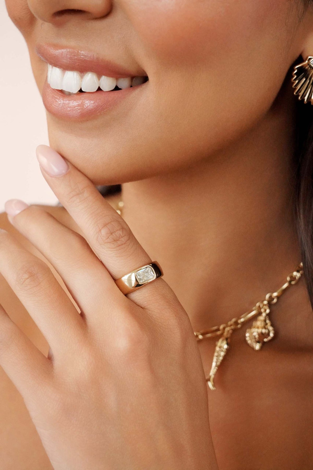 Emerald Cut Treasure Ring - Clear Crystal with 18k Gold Plating | Ettika