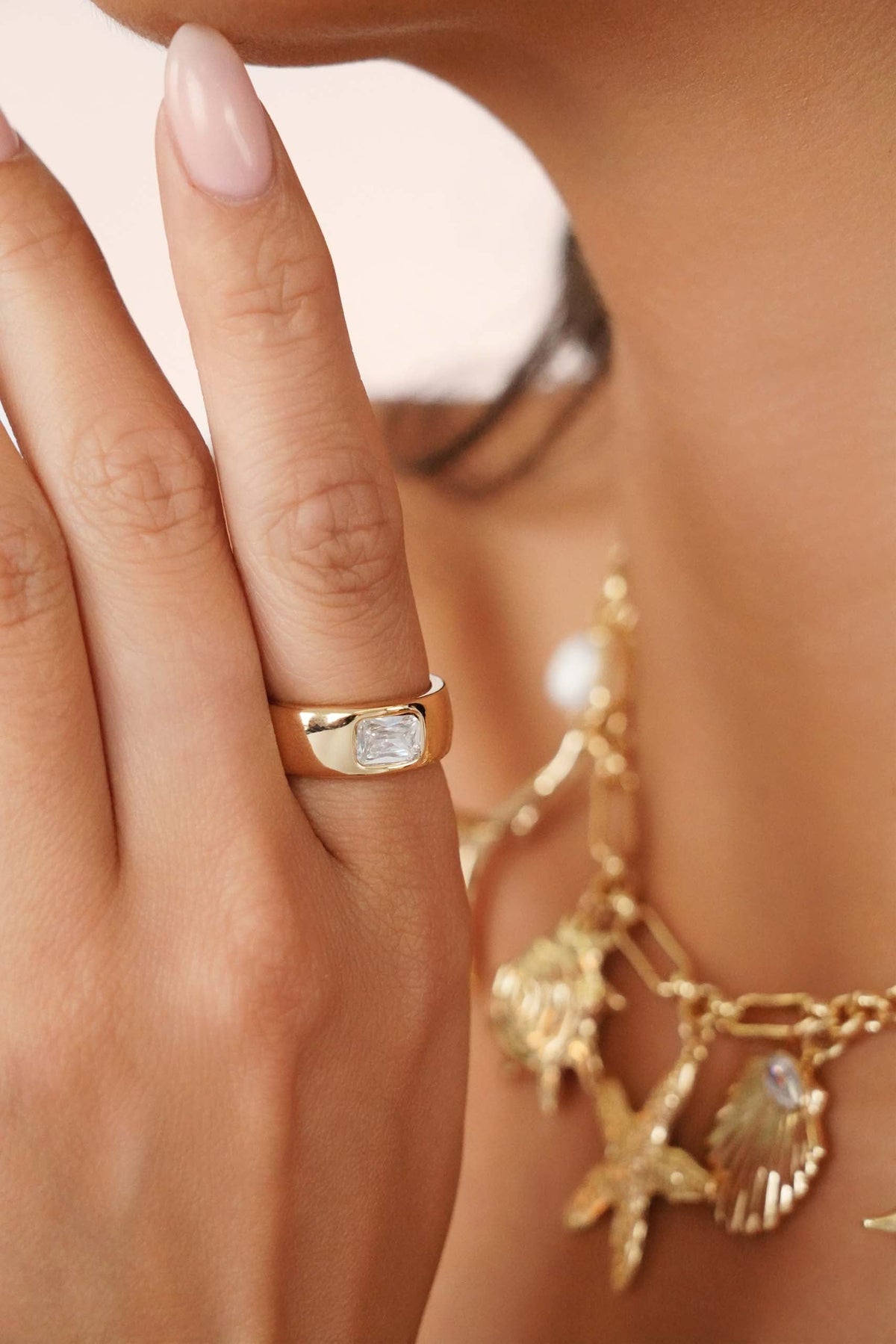Emerald Cut Treasure Ring - Clear Crystal with 18k Gold Plating | Ettika