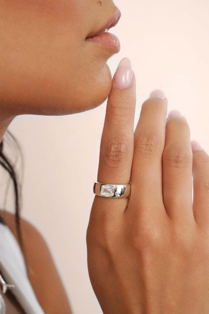 Emerald Cut Treasure Ring - Clear Crystal with 18k Gold Plating | Ettika