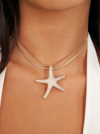 Pavè Starfish Necklace - Clear Crystal with 18k Gold Plating | Ettika