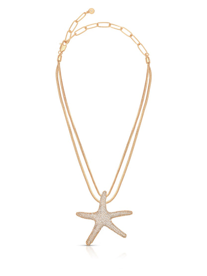 Pavè Starfish Necklace - Clear Crystal with 18k Gold Plating | Ettika