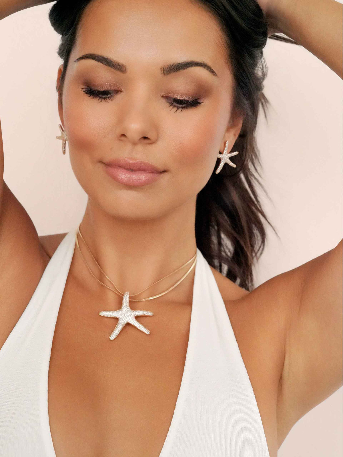 Pavè Starfish Necklace - Clear Crystal with 18k Gold Plating | Ettika