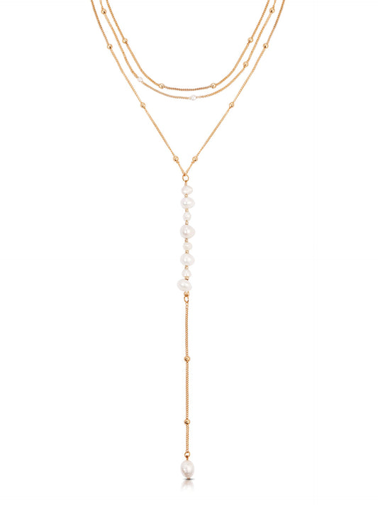 Coastal Pearl Lariat - Pearl with 18k Gold Plating | Ettika