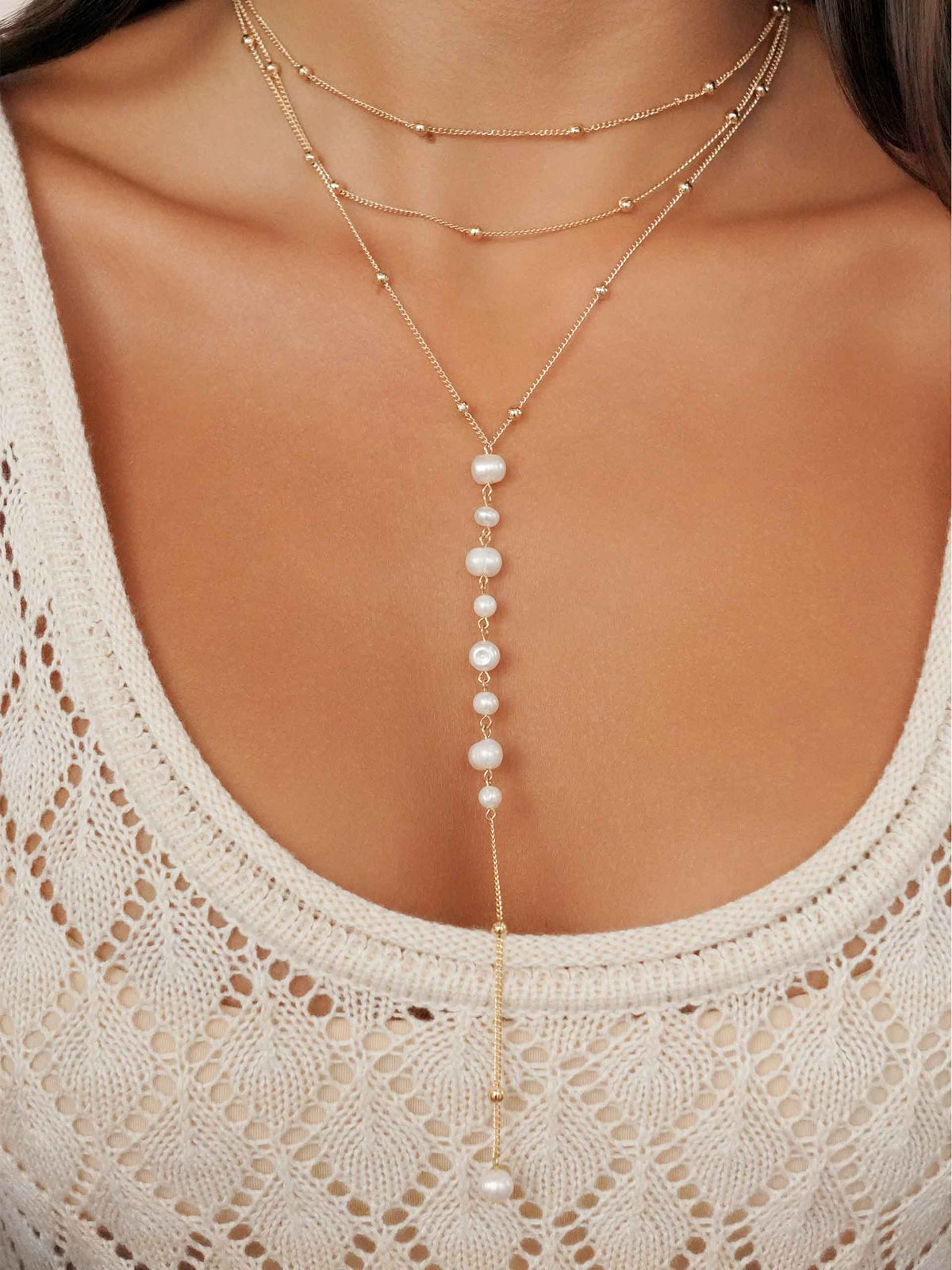 Coastal Pearl Lariat - Pearl with 18k Gold Plating | Ettika