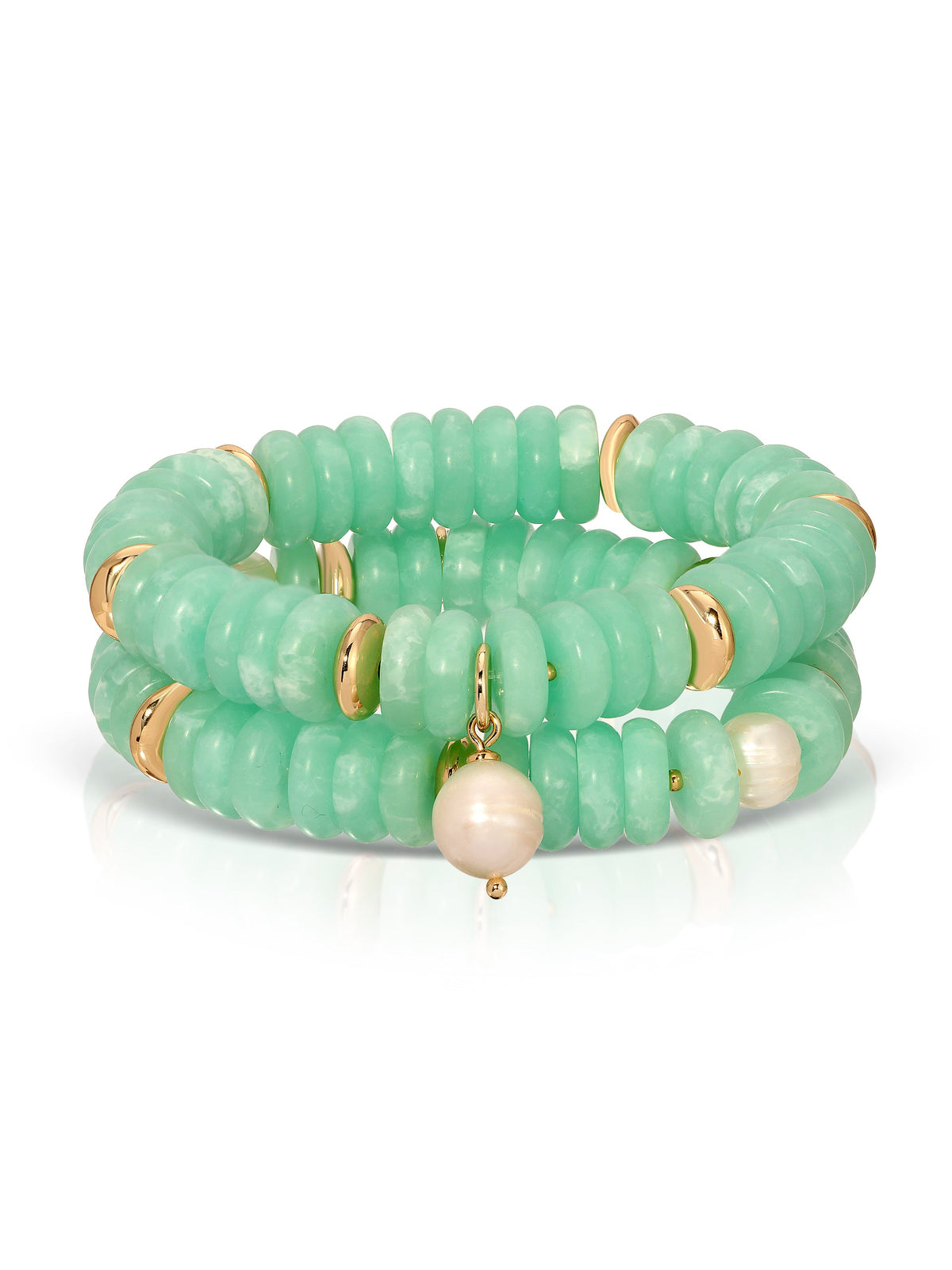 Saint Tropez Stretch Bracelet Set - Seafoam Stone with 18k Gold Plating | Ettika