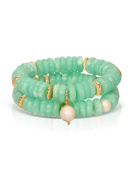 Saint Tropez Stretch Bracelet Set - Seafoam Stone with 18k Gold Plating | Ettika